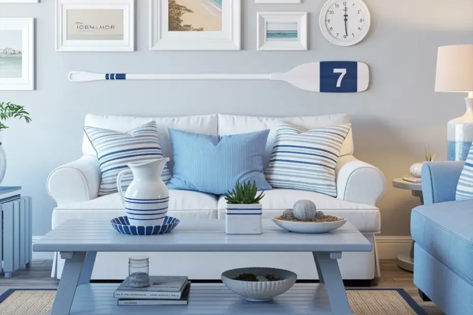 How I styled a coastal living room gallery wall with white frames and a vintage oar 🏖️