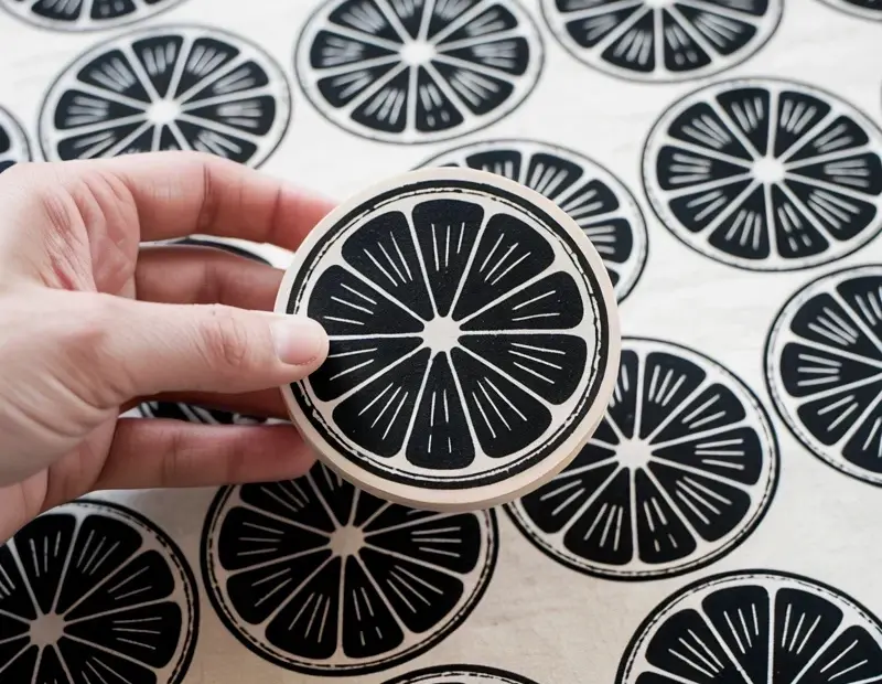 Block Printing Lemon Slices on Natural Linen | Hand Stamped Citrus Fabric DIY