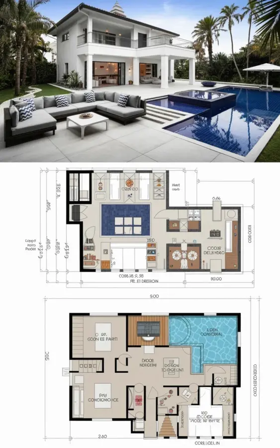 Modern Mediterranean House with Pool and Outdoor Lounge Ideas