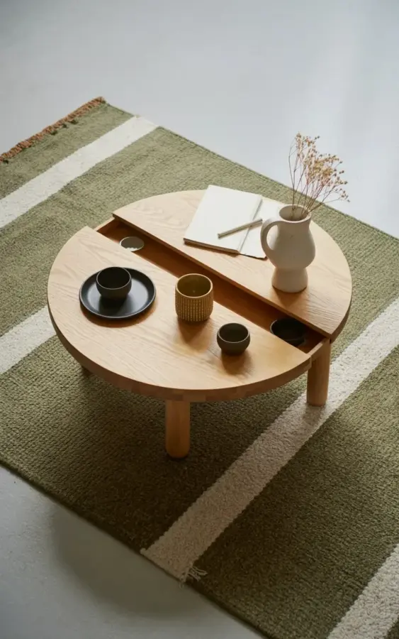 Round Coffee Table Styling Before and After: Minimalist Living Room Makeover