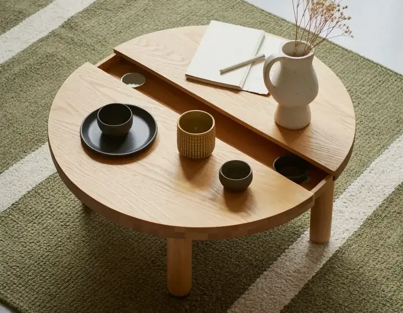 Round Coffee Table Styling Before and After: Minimalist Living Room Makeover