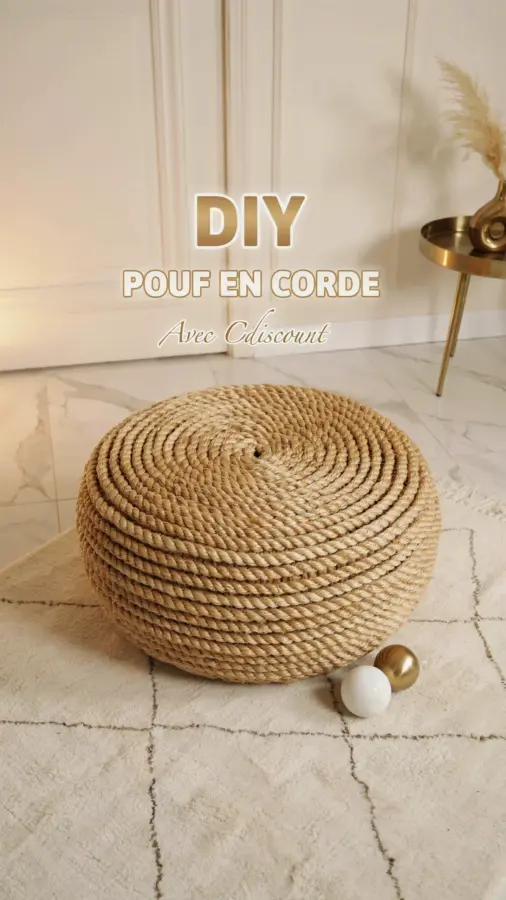 Rope Pouf Before and After | Pool Noodle Hack for Natural Fiber Decor