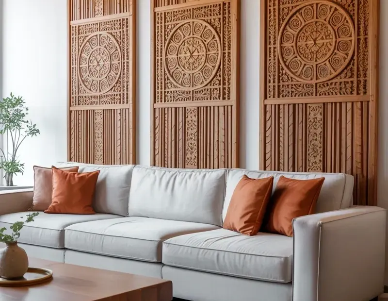 Jute Rug Ideas for a Cozy Natural Living Room | Wood Wall Panels + Terracotta